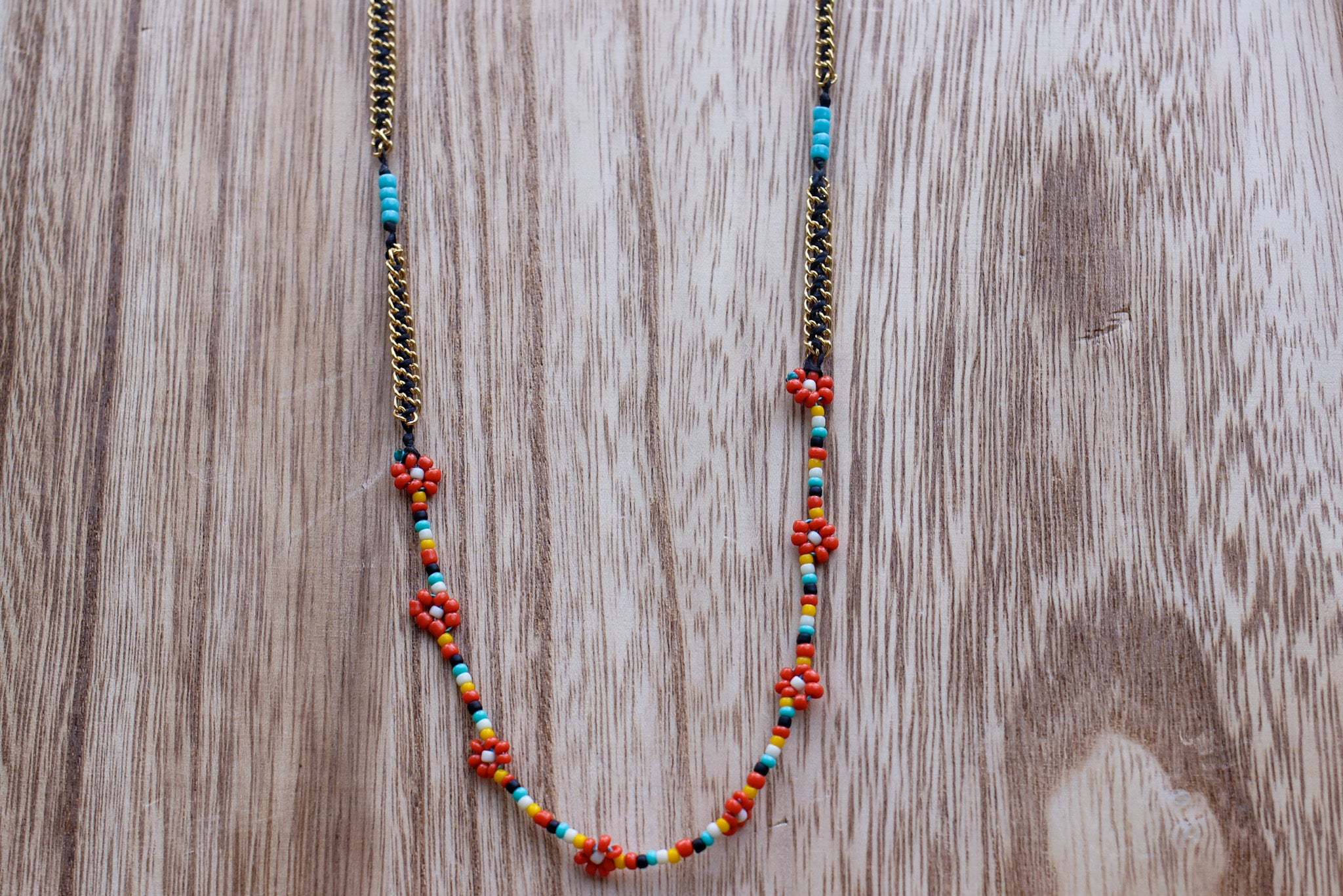 seed bead flower necklace Make My Daisy Beaded Flower Necklace Gunmetal