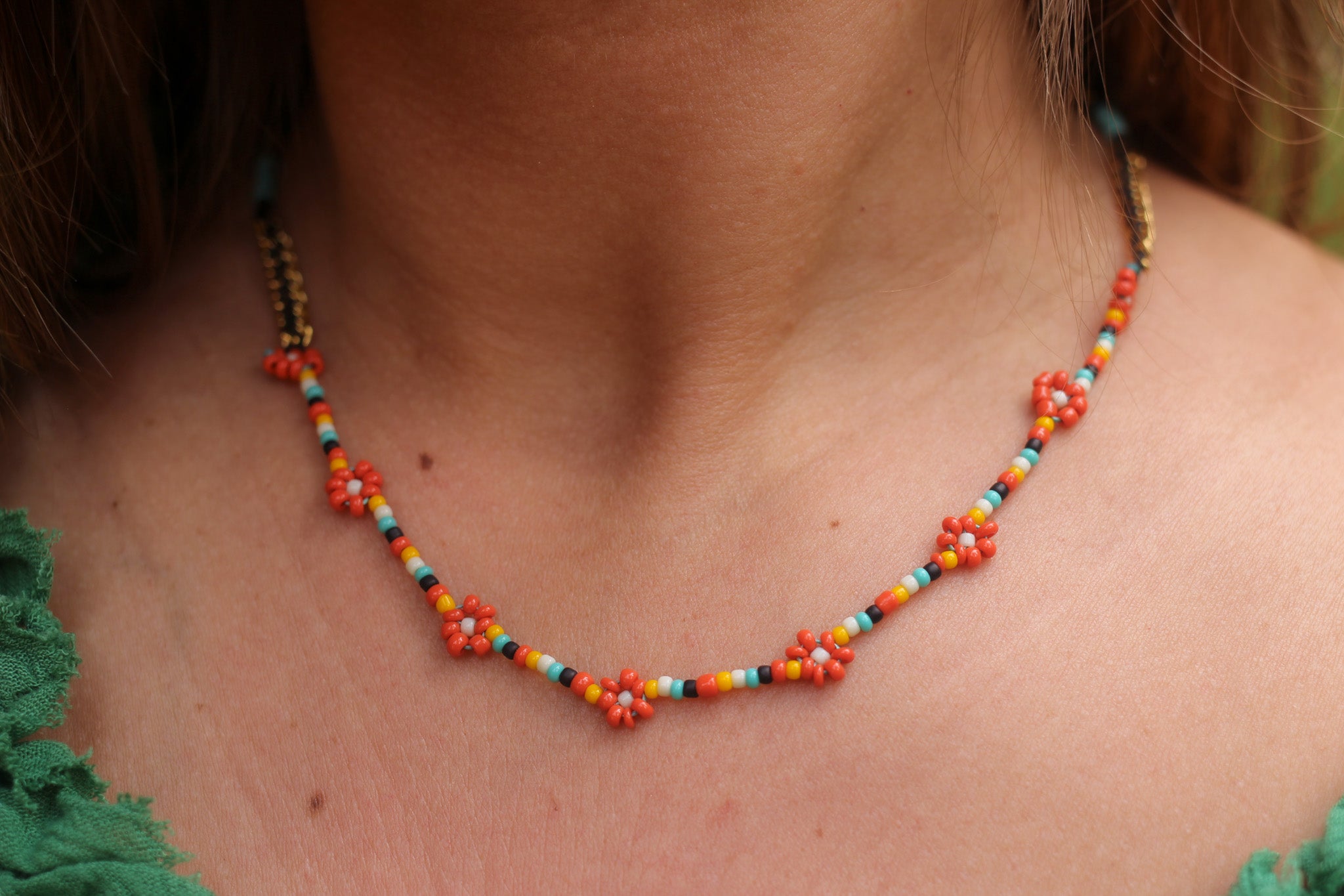 seed bead flower necklace Make My Daisy Beaded Flower Necklace Gunmetal