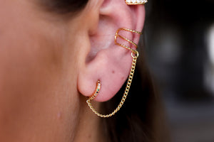 Drop Chain Cuff Earring Asymmetrical Set